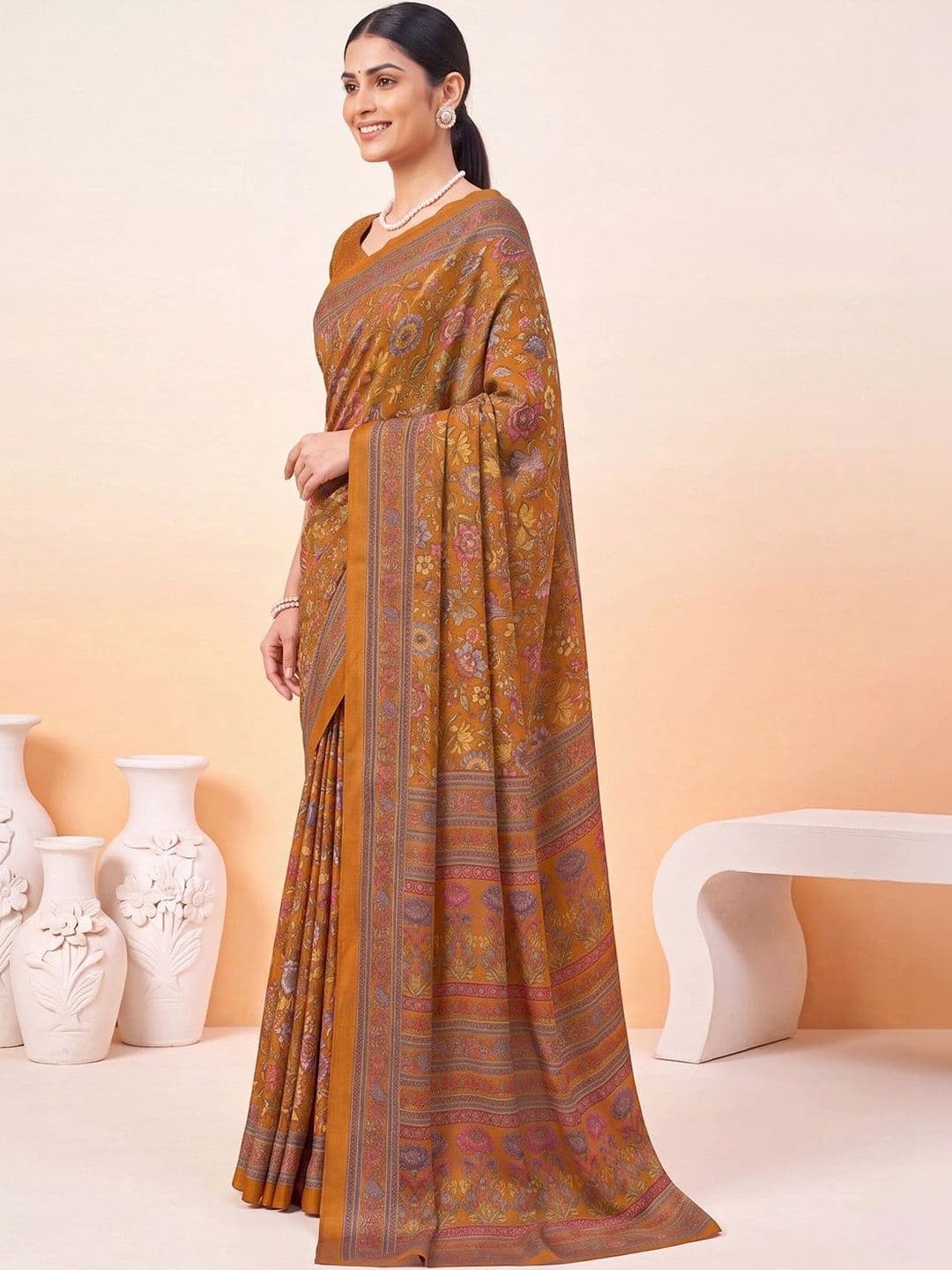Anouk Floral Poly Crepe Designer Saree thumbnail 2