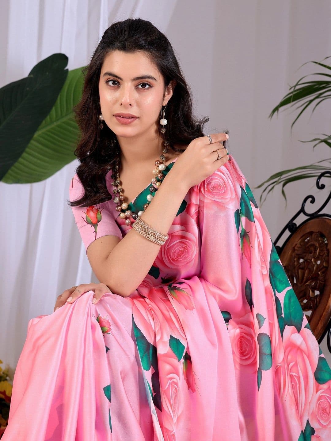 LeeliPeeri Designer Floral Satin Designer Saree thumbnail 5
