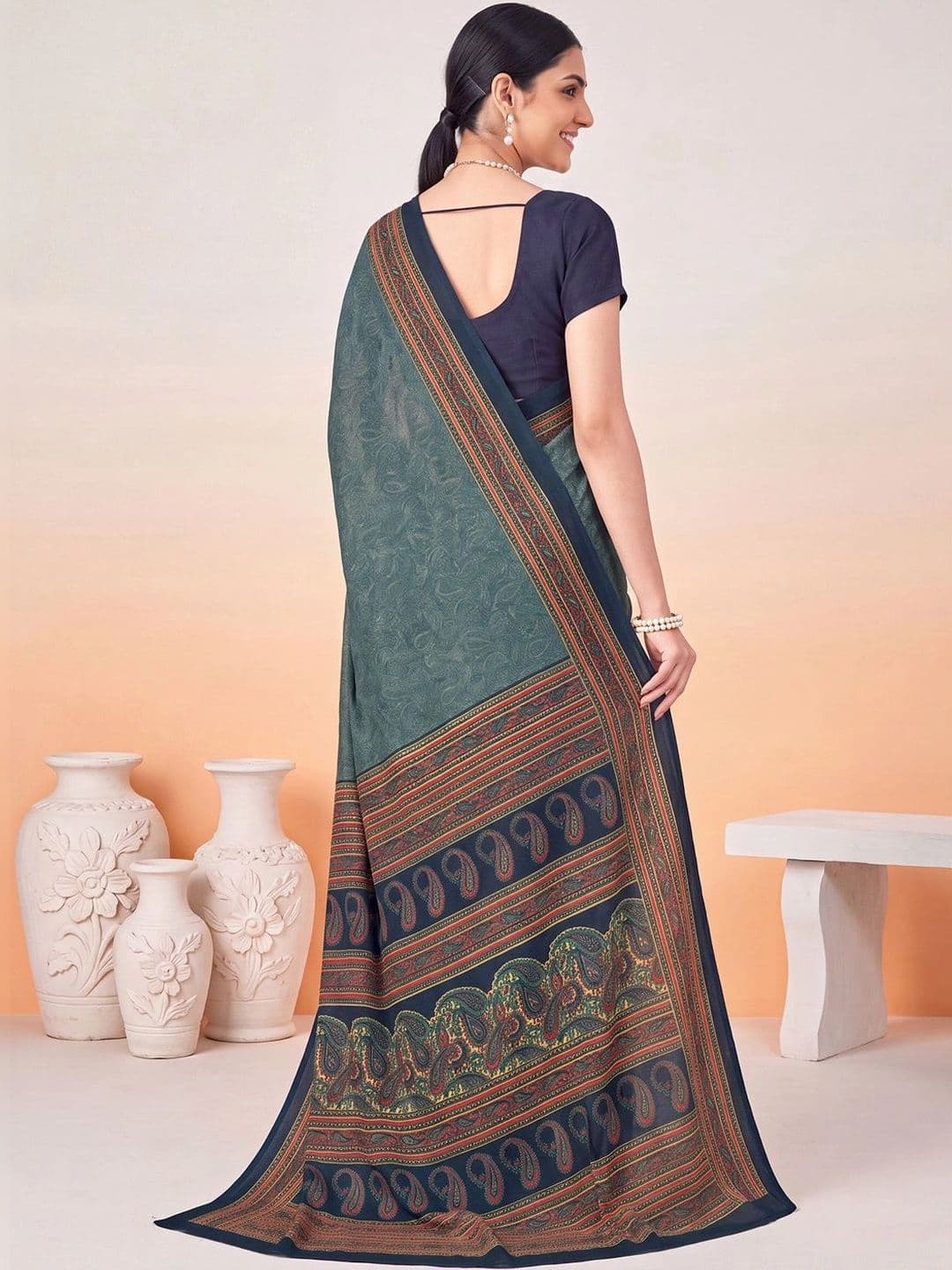 Anouk Ethnic Motifs Poly Crepe Designer Saree thumbnail 2