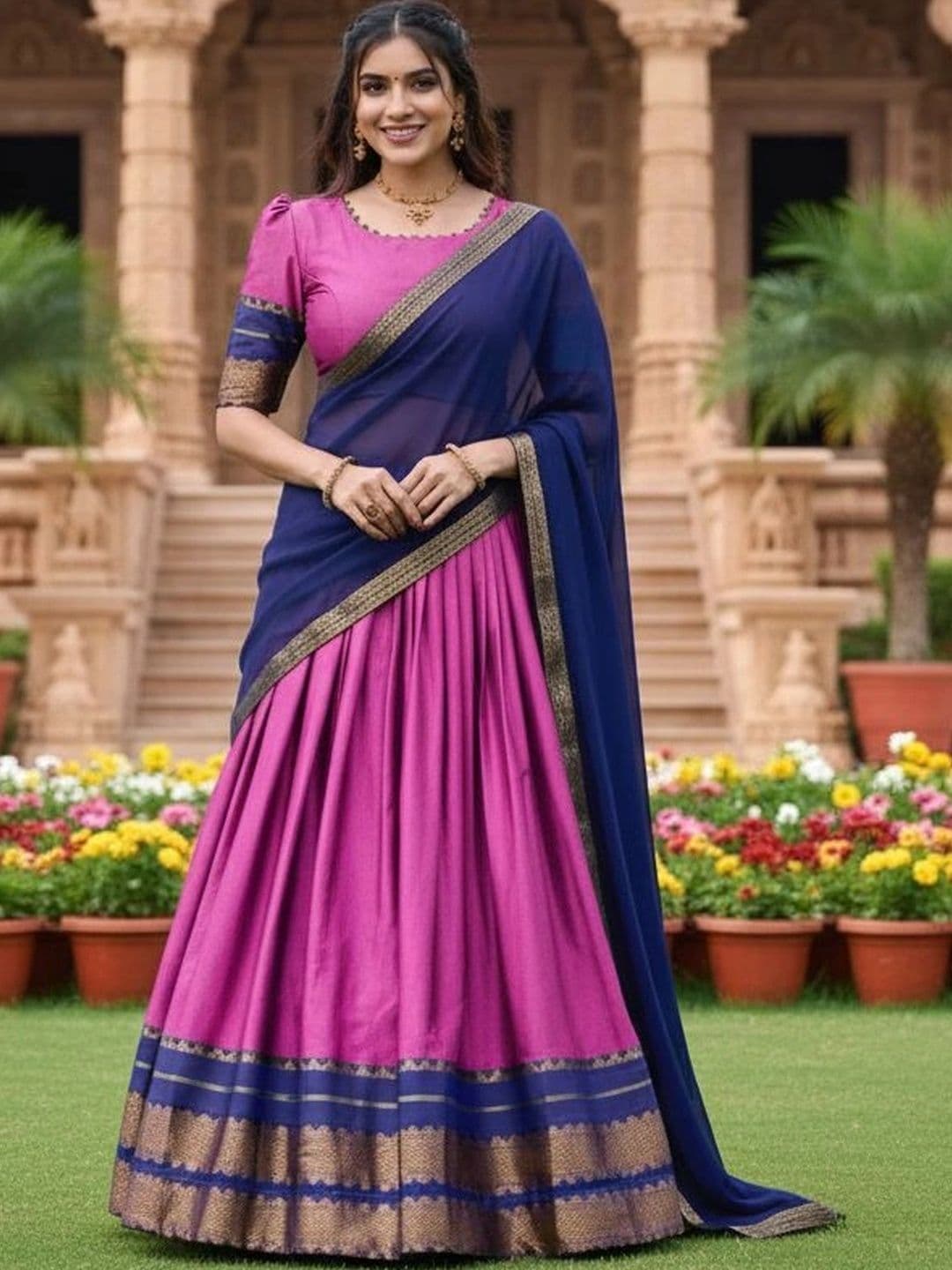 HERE&NOW Women Embroidered Unstitched Lehenga Choli with Blouse & Dupatta - view 1