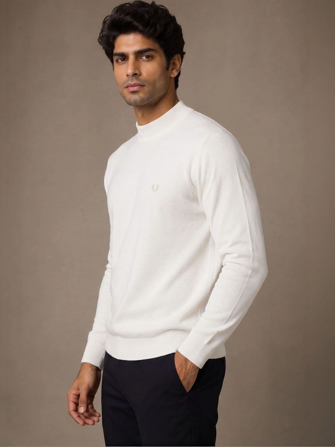 Roadster Men Cotton Solid Mock Collar Long Sleeves Pullover thumbnail 3