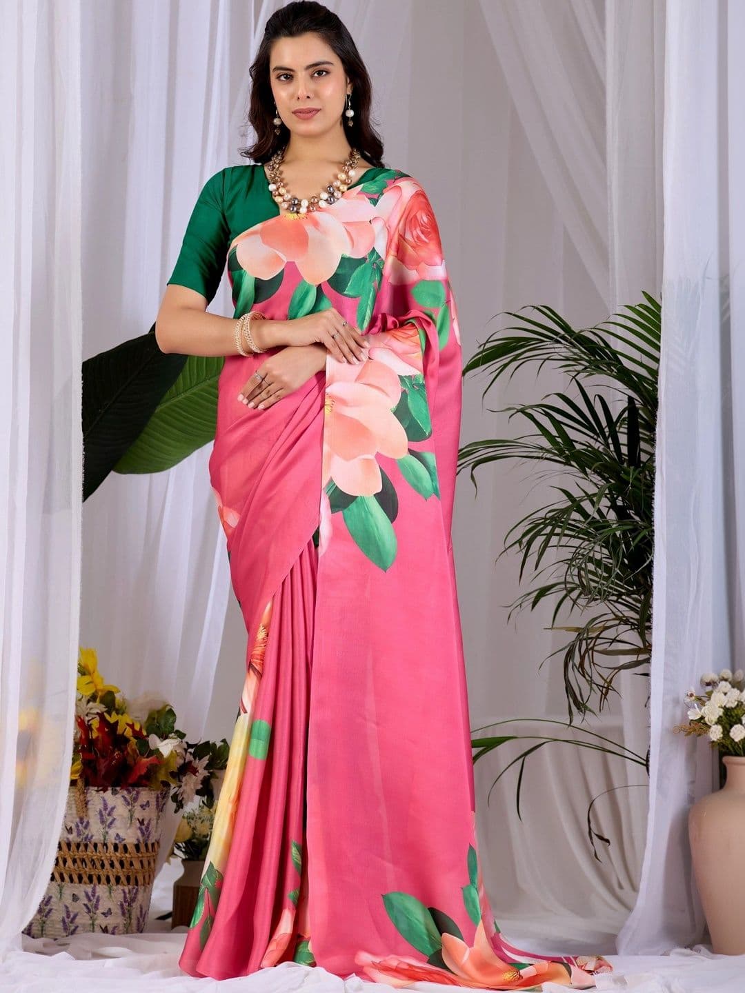 LeeliPeeri Designer Floral Satin Designer Saree - view 1