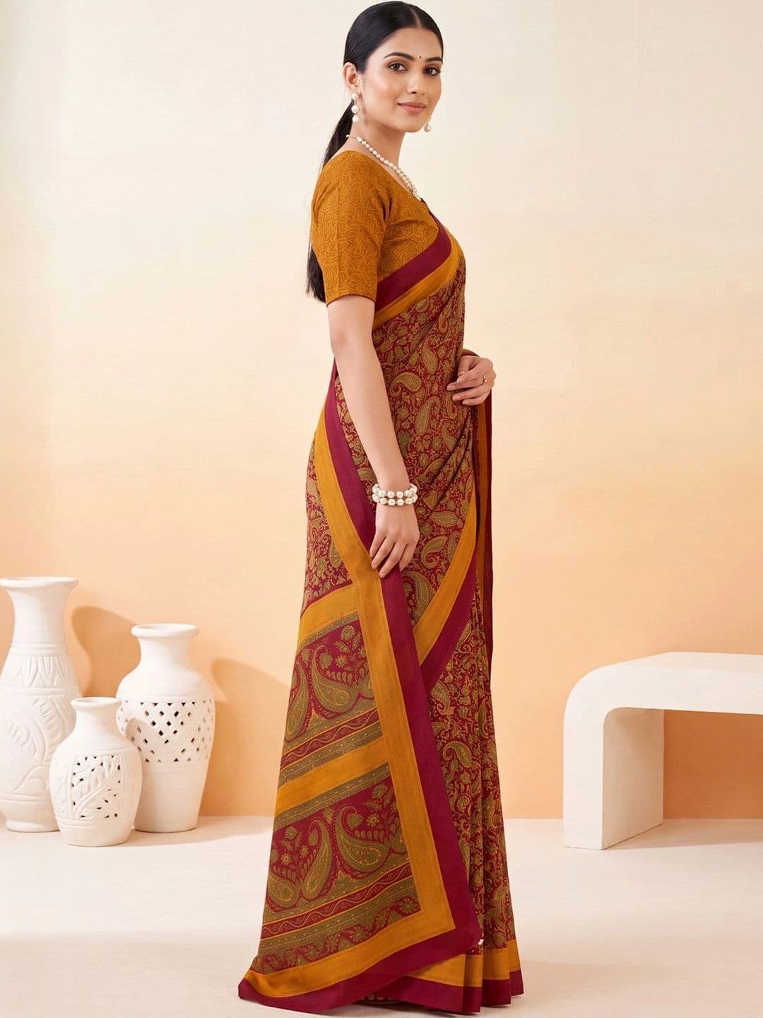 Anouk Paisley Poly Crepe Designer Saree thumbnail 3