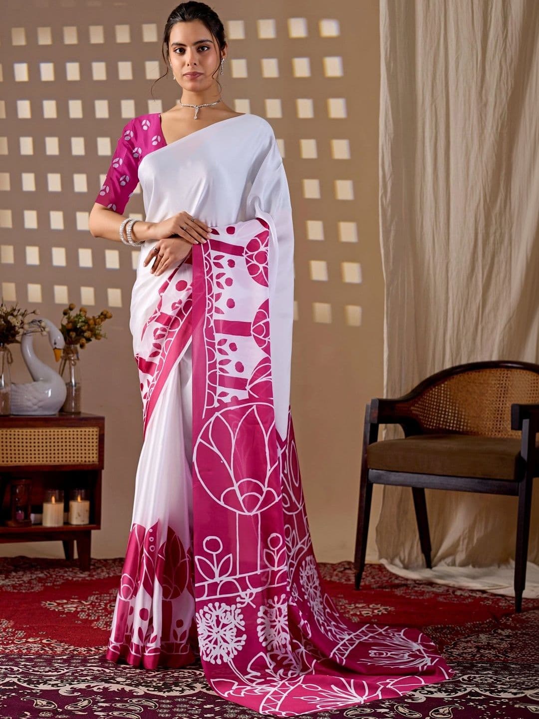 LeeliPeeri Designer Floral Satin Designer Saree - view 1