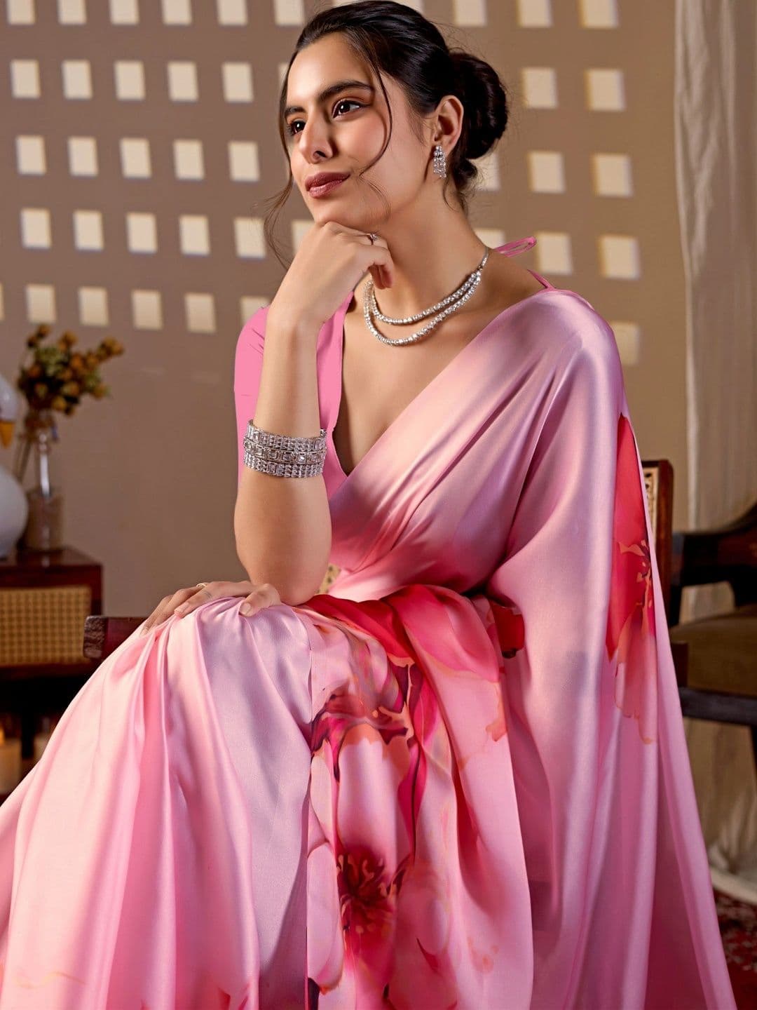 LeeliPeeri Designer Floral Satin Designer Saree thumbnail 2