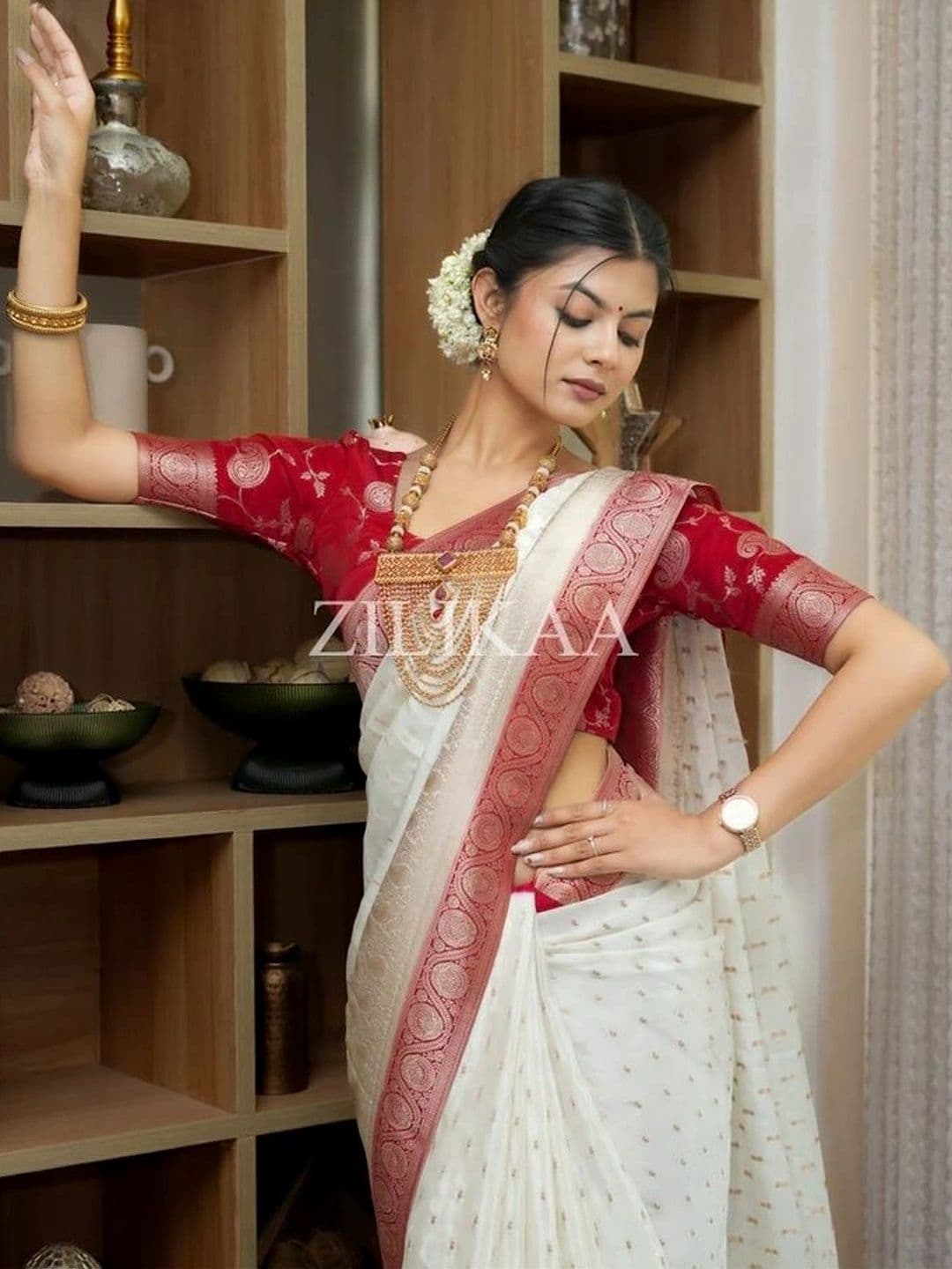 ZELLURE Woven Design Zari Art Silk Kanjeevaram Saree - view 1