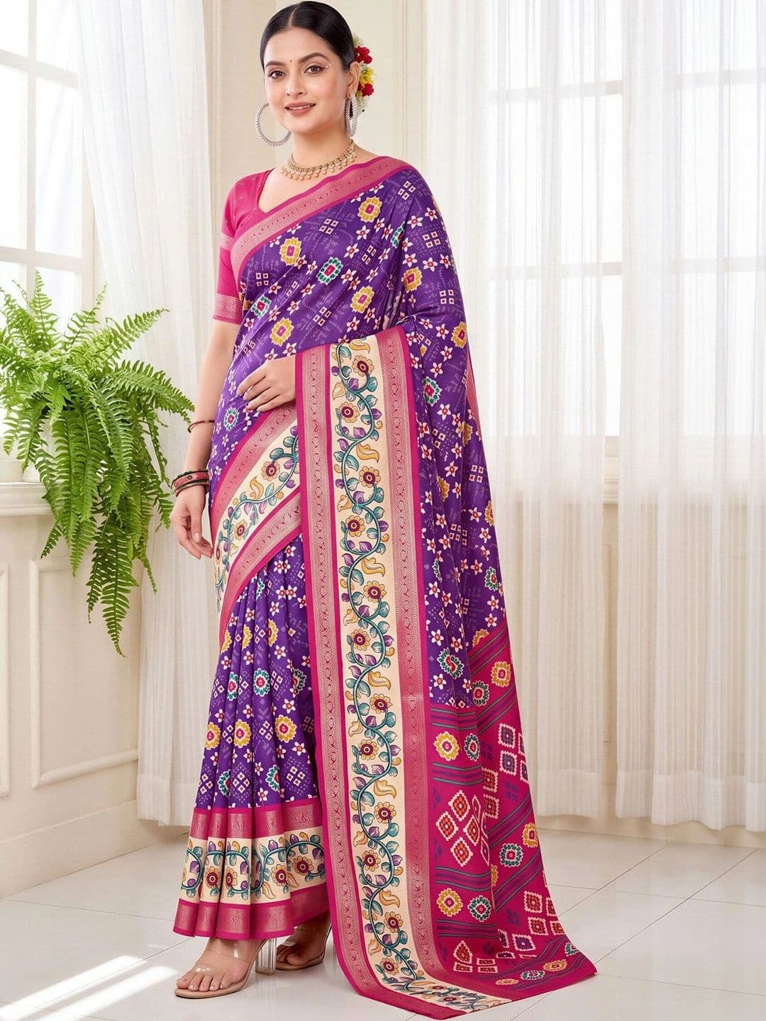 Anouk Ethnic Motifs Silk Blend Designer Patola Saree - view 1