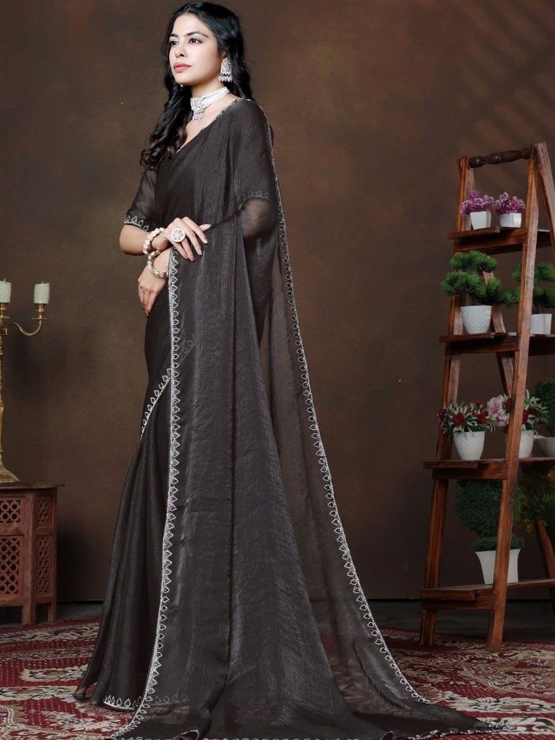 aeriebier Woven Design Embroidered Silk Blend Chanderi Saree thumbnail 4