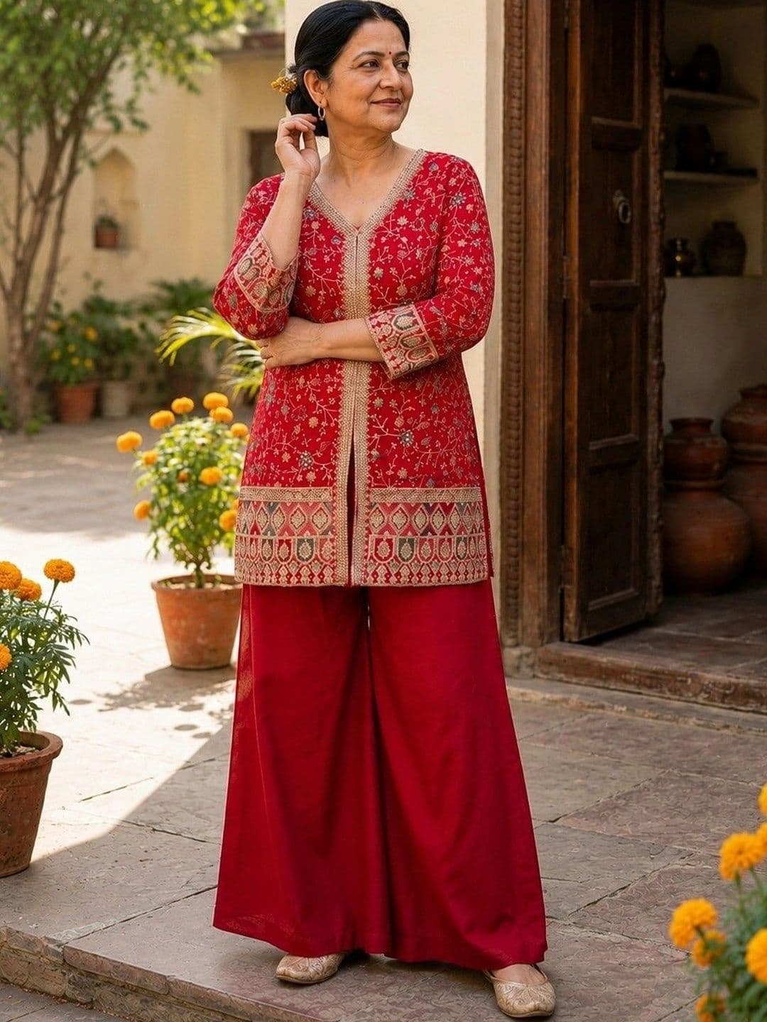 NORIVA Women Ethnic Motifs Embroidered Regular Kurta with Palazzos thumbnail 5
