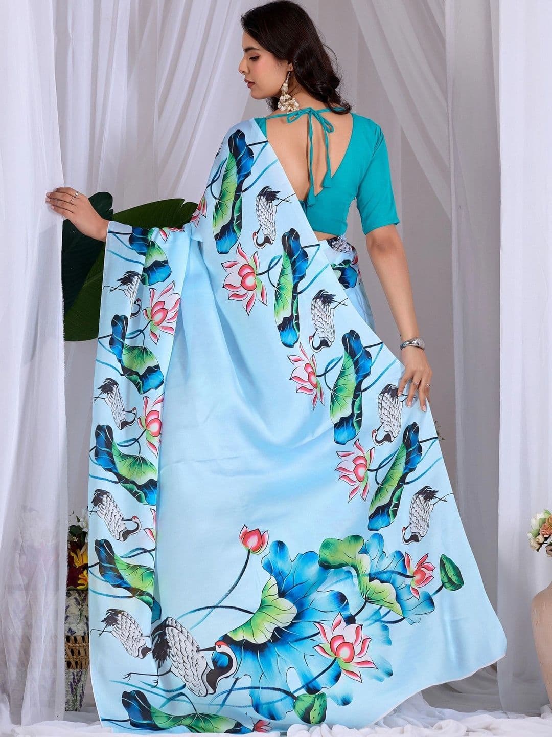 LeeliPeeri Designer Floral Satin Designer Saree thumbnail 5