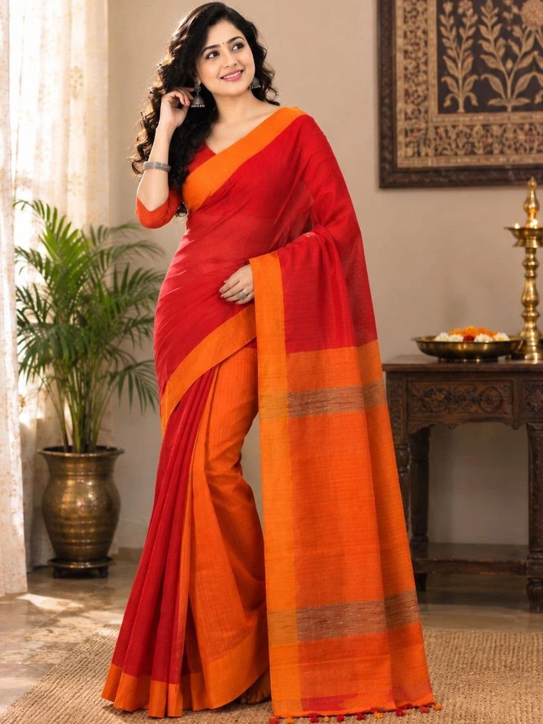 Crochetin Striped Handloom Saree - view 1
