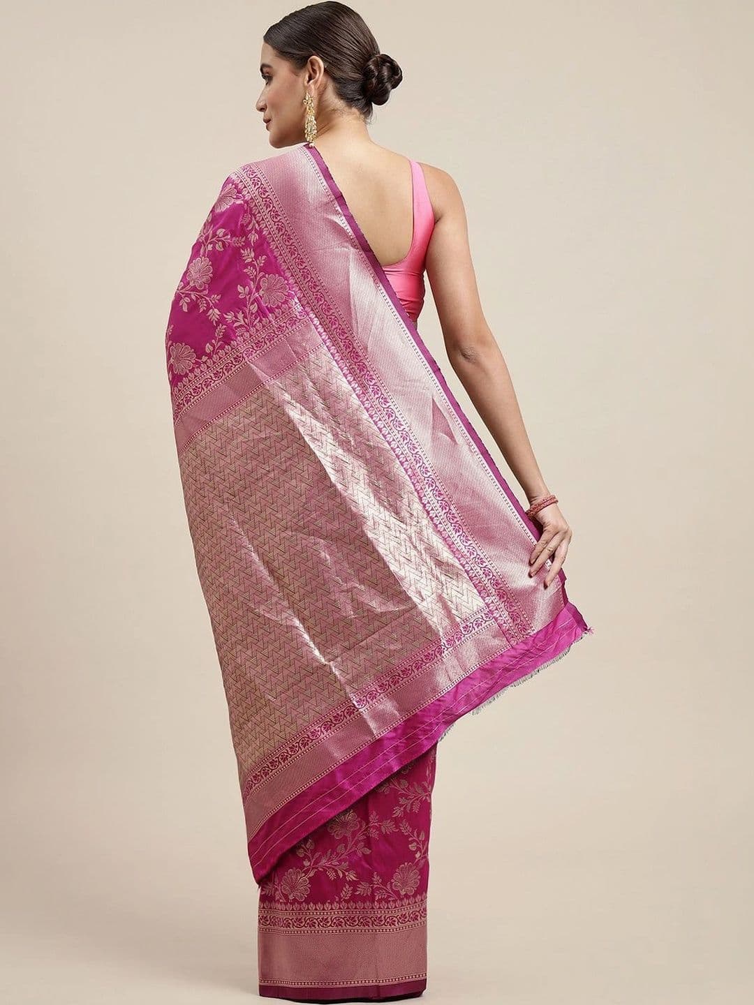 Dhaaga Ghar Floral Zari Art Silk Banarasi Saree thumbnail 6