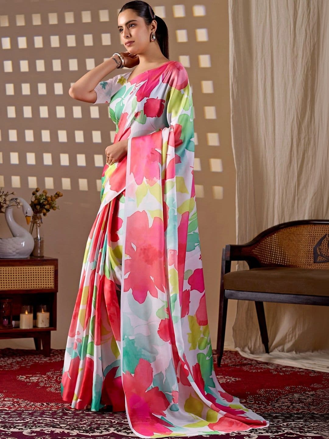 LeeliPeeri Designer Floral Satin Designer Saree thumbnail 5