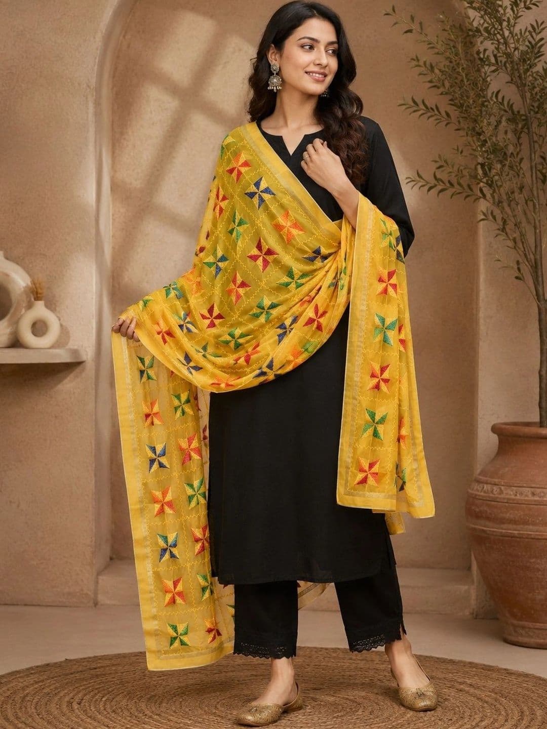 STUTI FASHION Ethnic Motifs Embroidered Dupatta with Thread Work - view 1