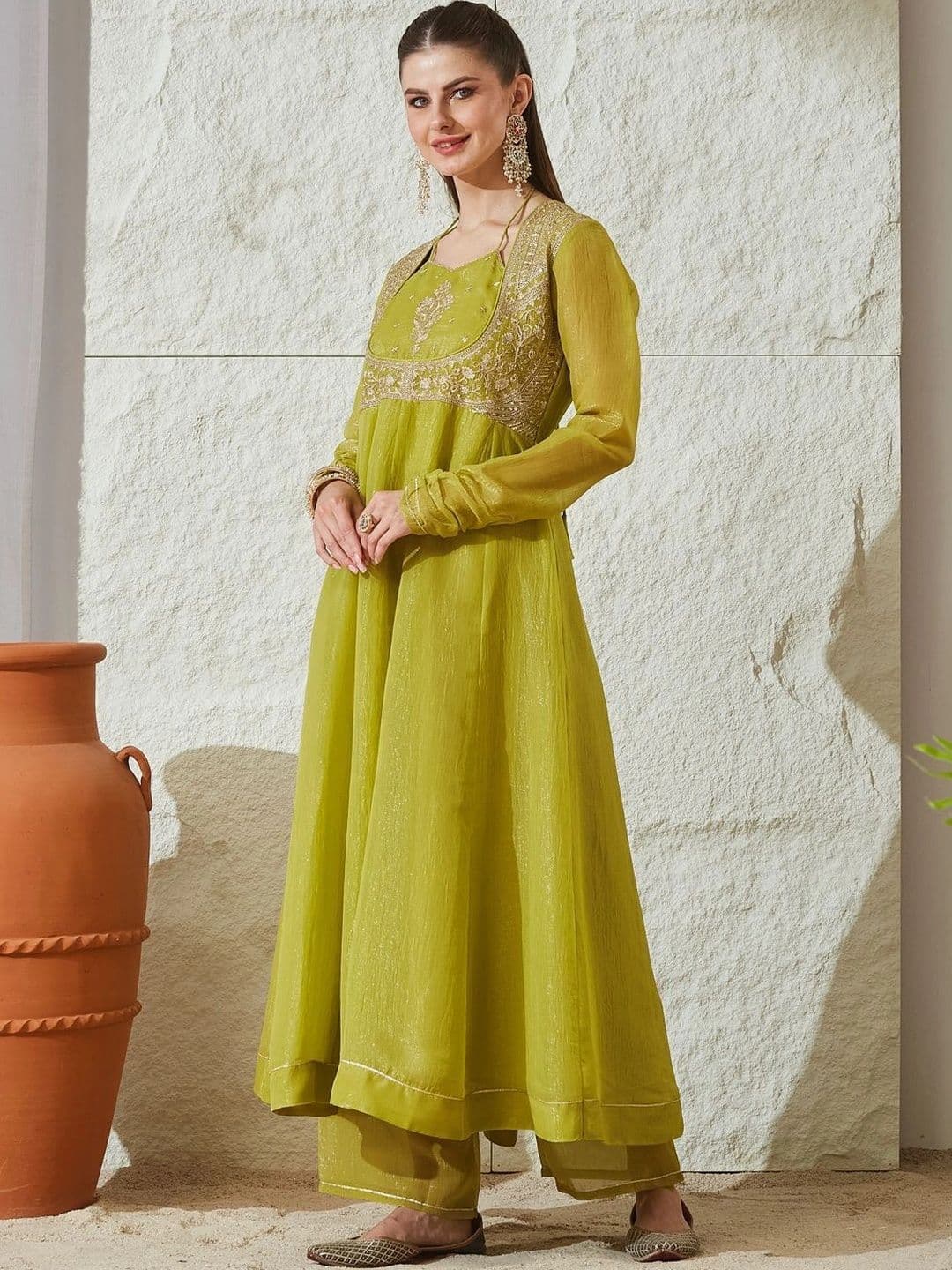 MOKOSH Women Embroidered Anarkali Kurta and Palazzo Set with Dupatta thumbnail 5