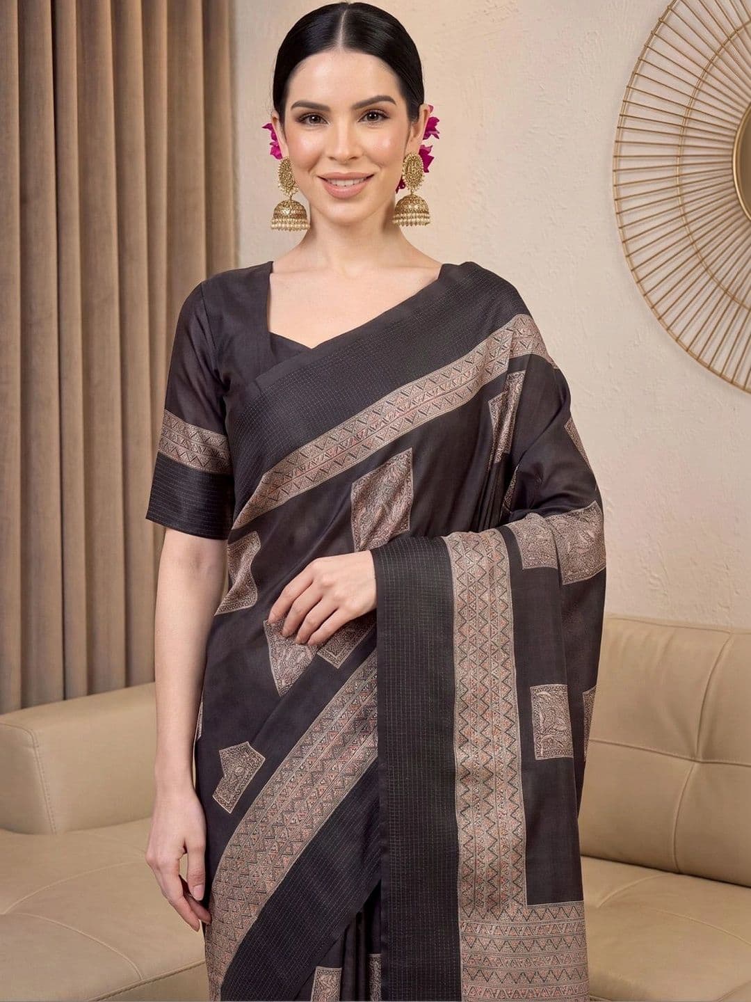 Anouk Woven Design Zari Silk Blend Designer Tussar Saree thumbnail 3