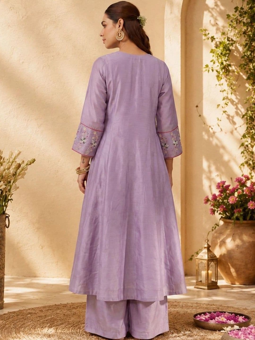 Ariya Prints Women Ethnic Motifs Embroidered Regular Thread Work Kurta with Palazzos & With Dupatta thumbnail 7