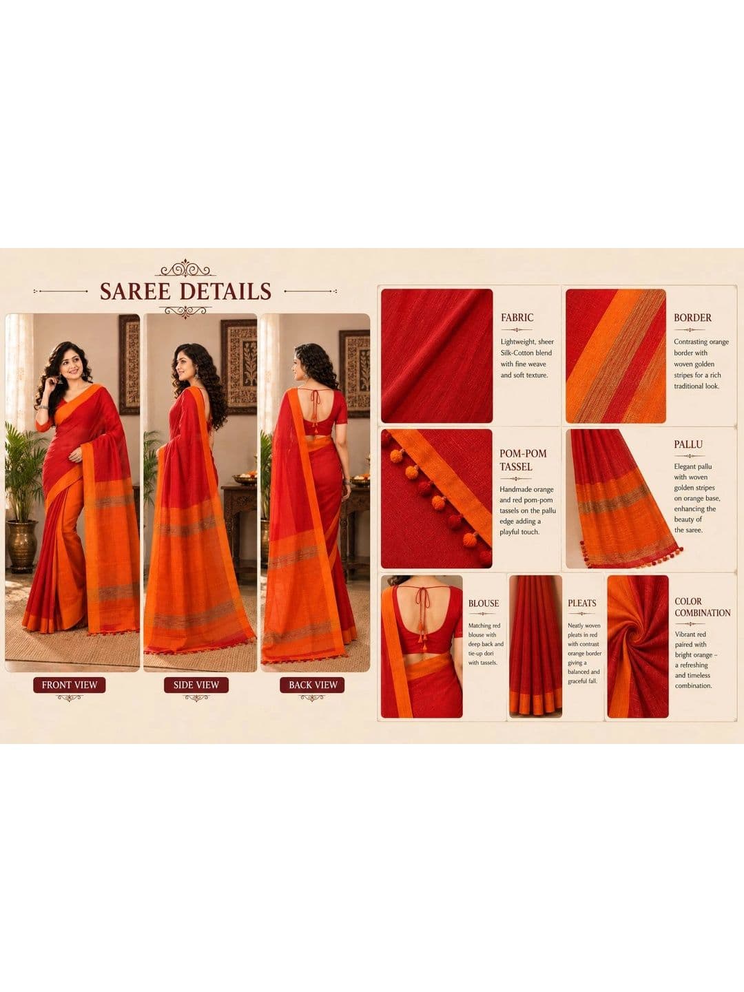 Crochetin Striped Handloom Saree thumbnail 4