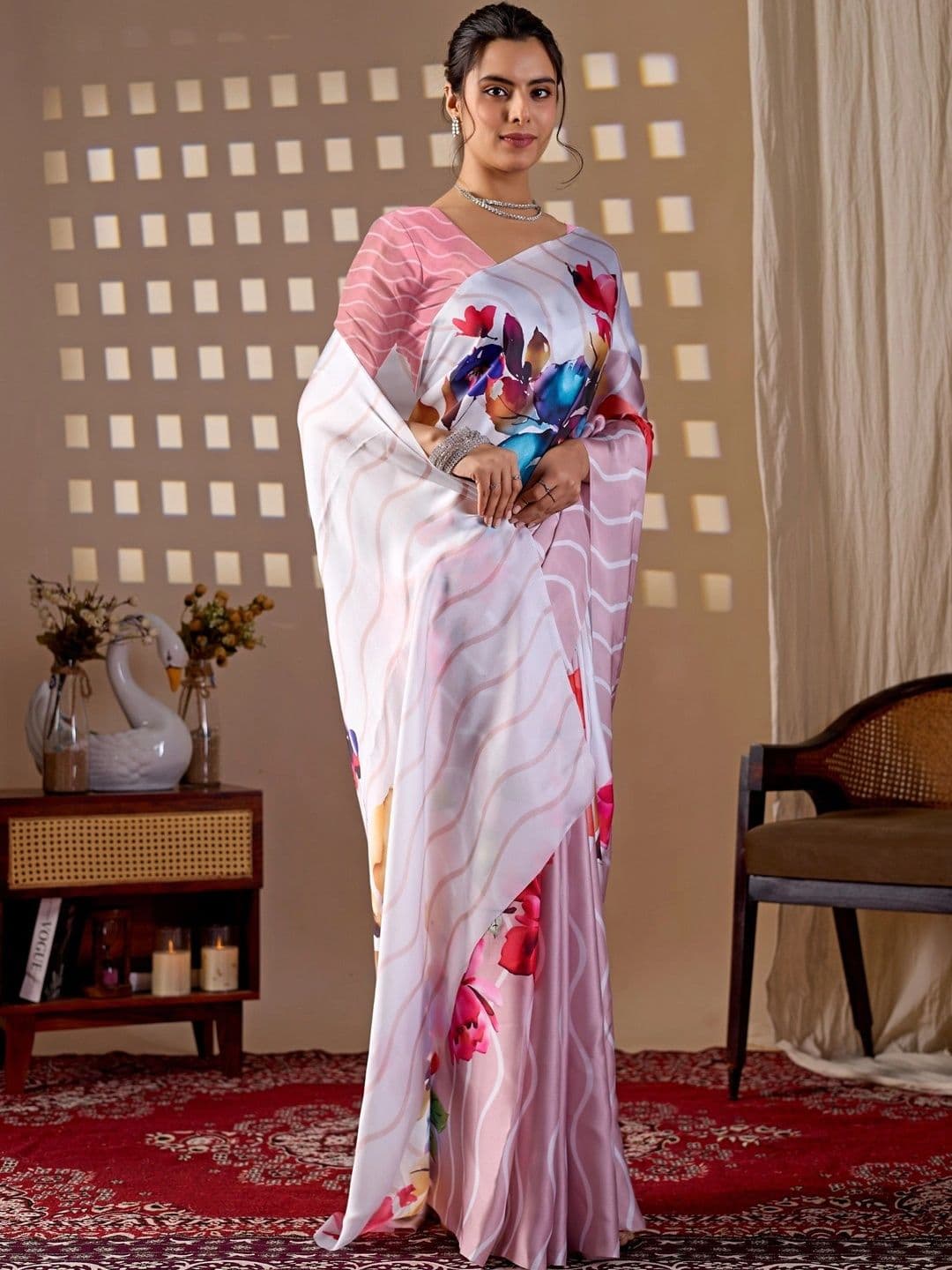 LeeliPeeri Designer Floral Satin Designer Saree thumbnail 2
