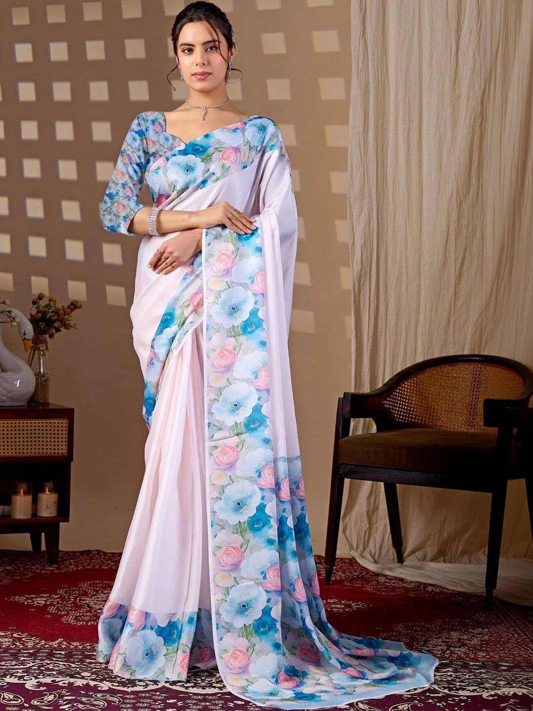 LeeliPeeri Designer Floral Satin Designer Saree - view 1