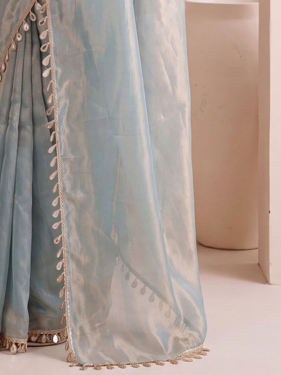 Anouk Mirror Work Satin Designer Saree thumbnail 4