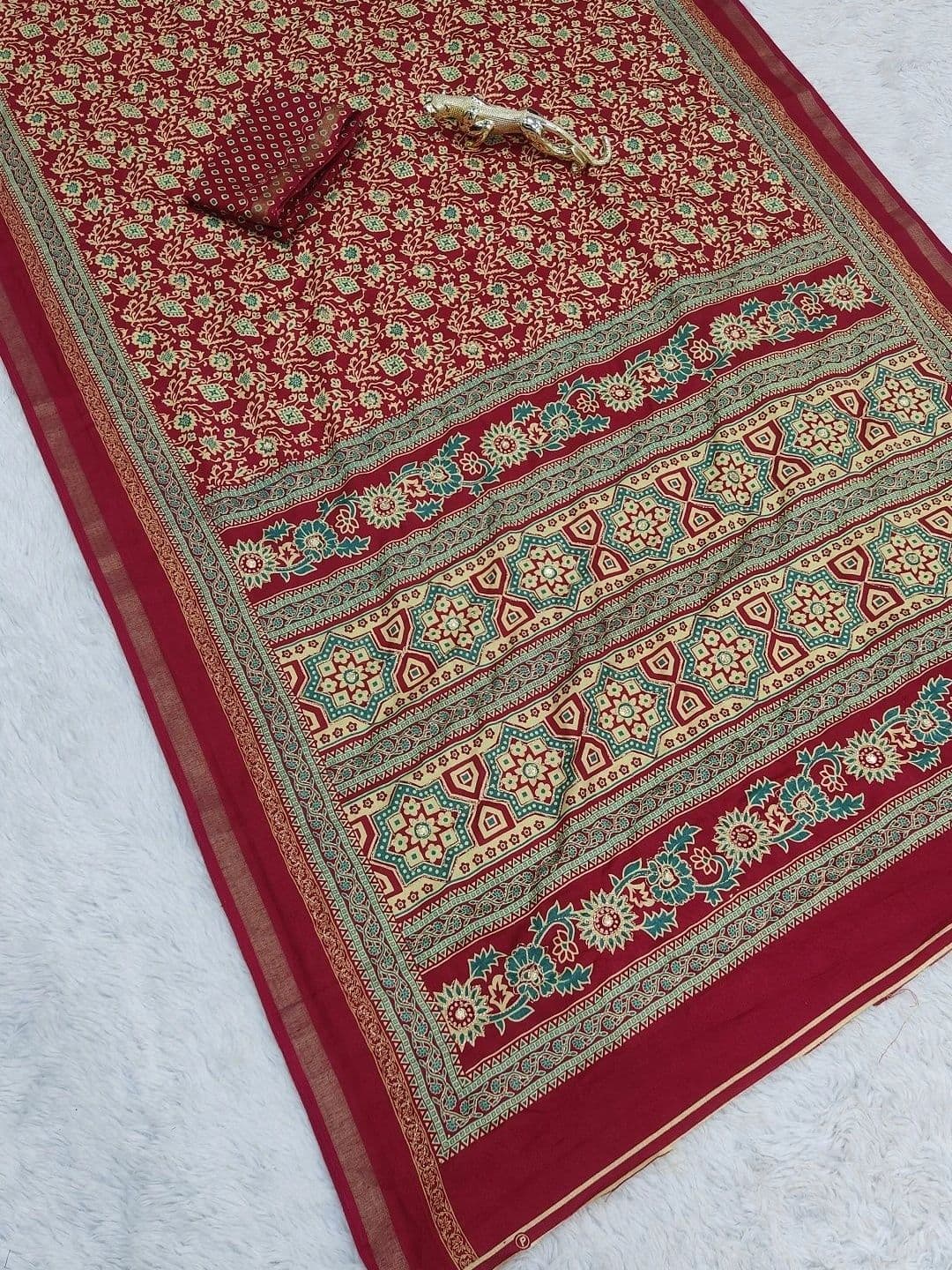 FABBRITY Paisley Mirror Work Pure Cotton Designer Saree thumbnail 4