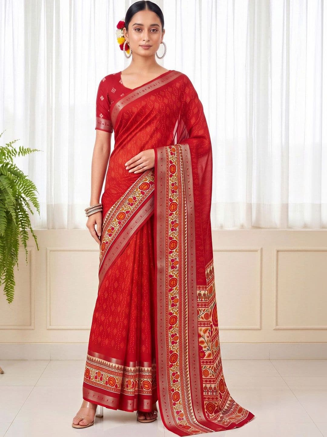 Anouk Floral Silk Blend Designer Bandhani Saree - view 1