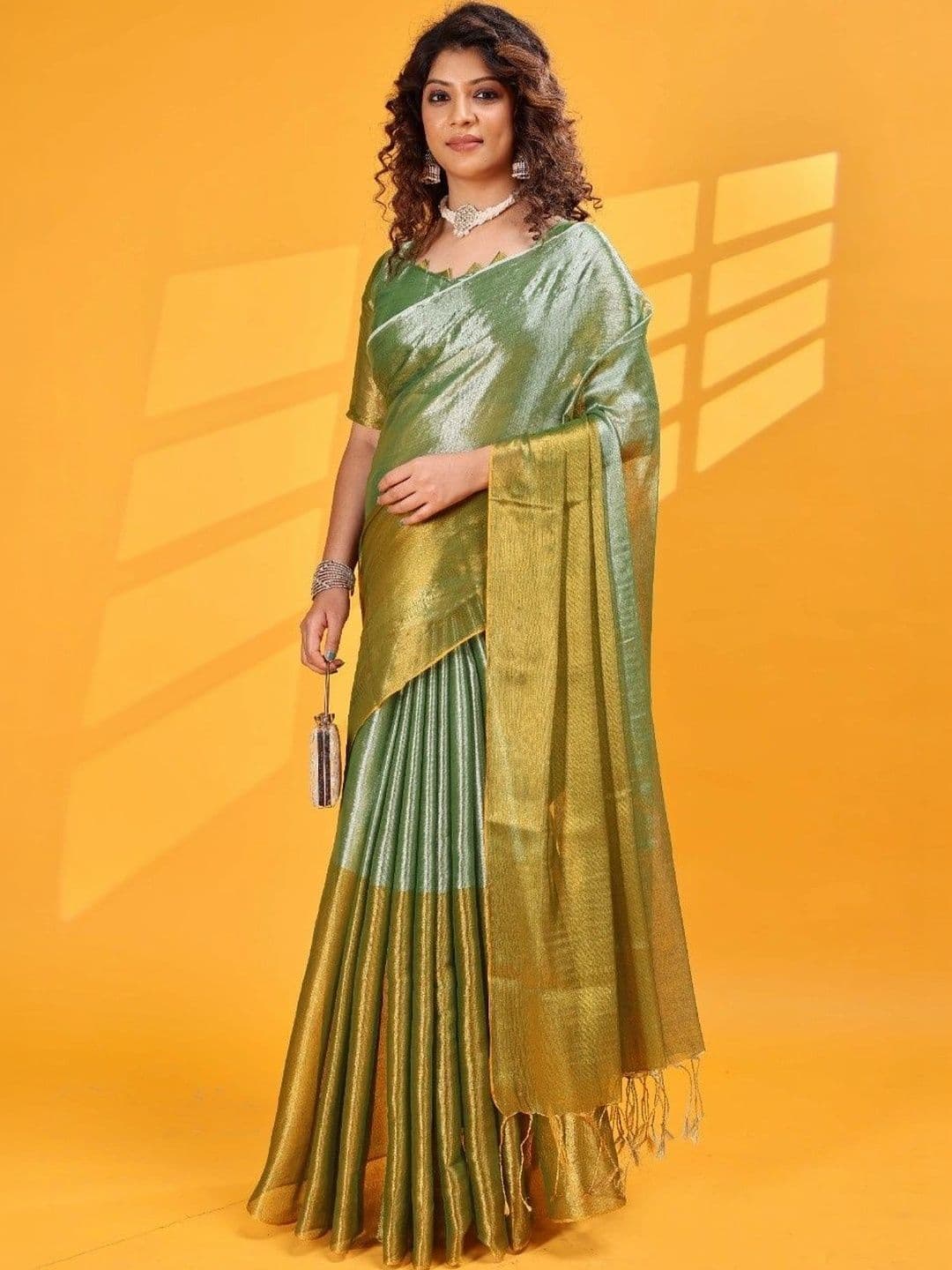 aeriebier Woven Design Zari Tissue Chanderi Saree thumbnail 4
