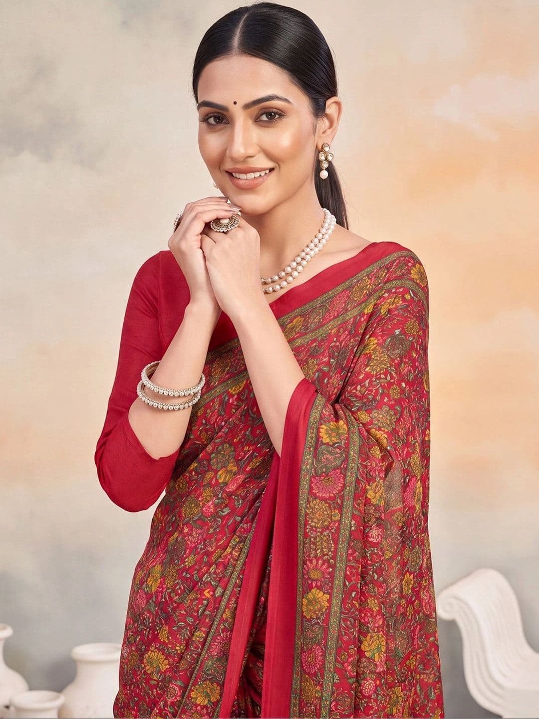 Anouk Floral Poly Crepe Designer Saree thumbnail 2