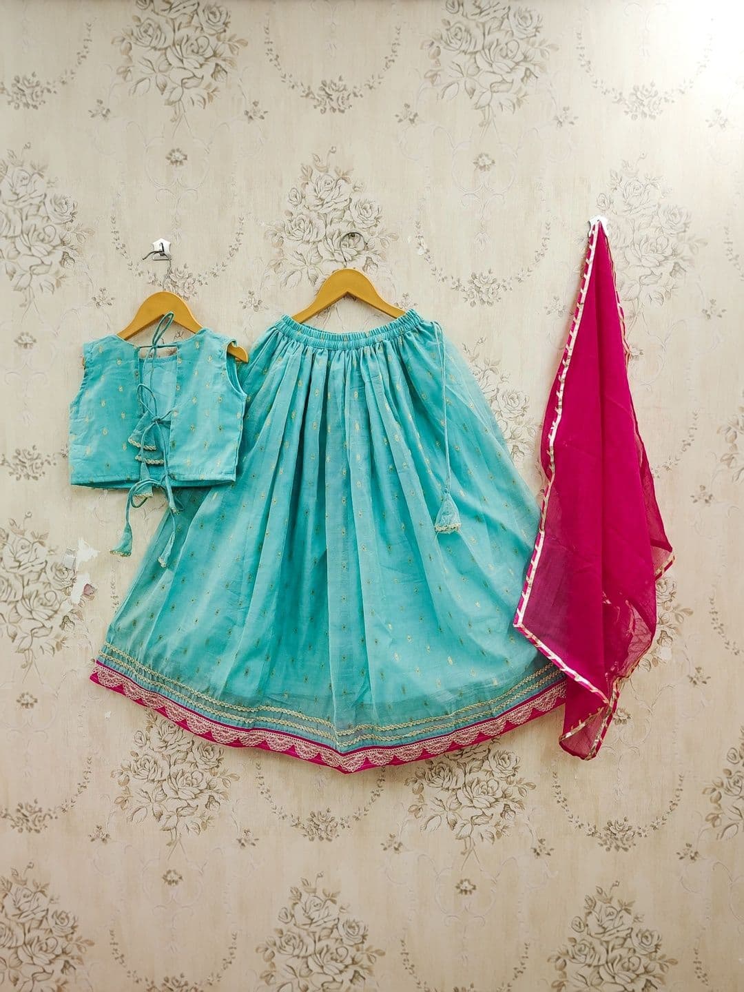 KALINI Girls Embroidered Thread Work Ready to Wear Lehenga & Blouse With Dupatta thumbnail 3
