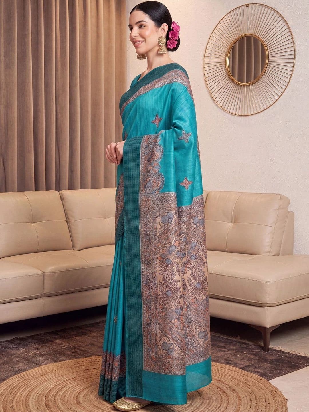 Anouk Woven Design Embroidered Silk Blend Designer Tussar Saree thumbnail 6