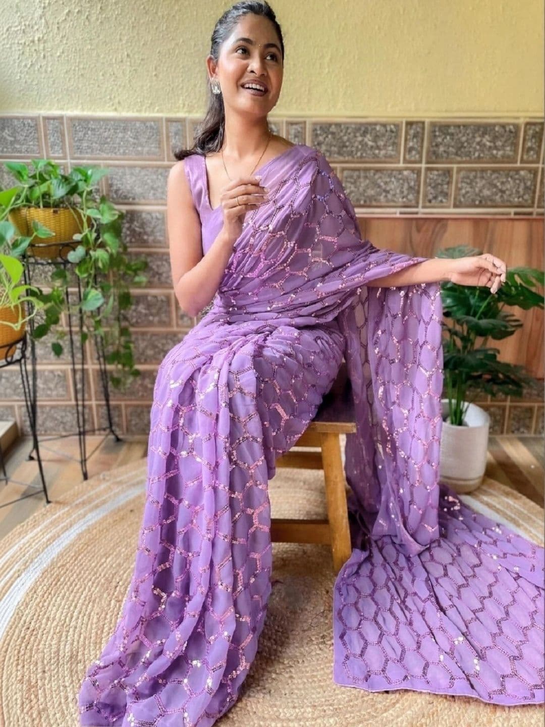 Mitera Embellished Sequinned Poly Georgette Designer Saree thumbnail 3