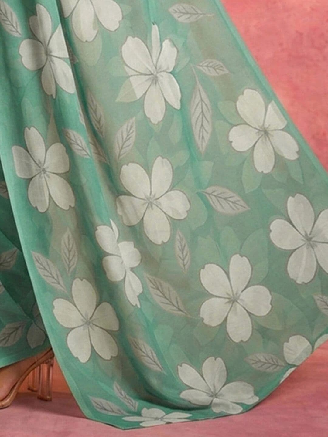 KINDA DESI Floral Zari Pure Chiffon Fusion Saree thumbnail 3