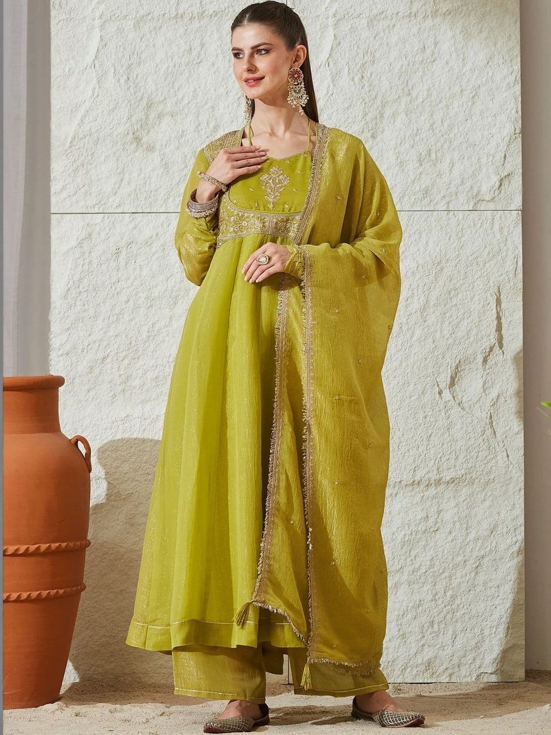 MOKOSH Women Embroidered Anarkali Kurta and Palazzo Set with Dupatta - view 1