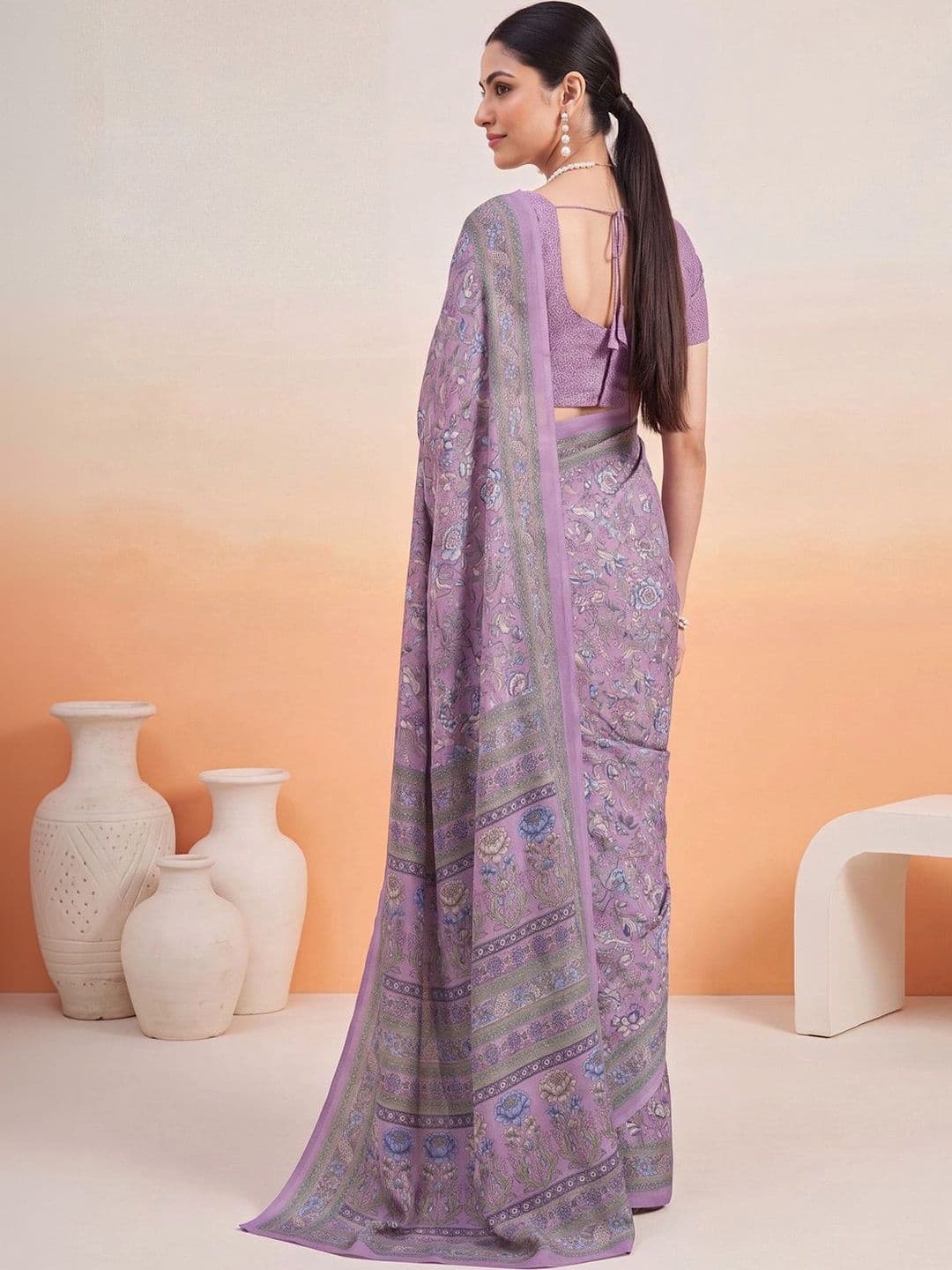 Anouk Floral Poly Crepe Designer Saree thumbnail 2