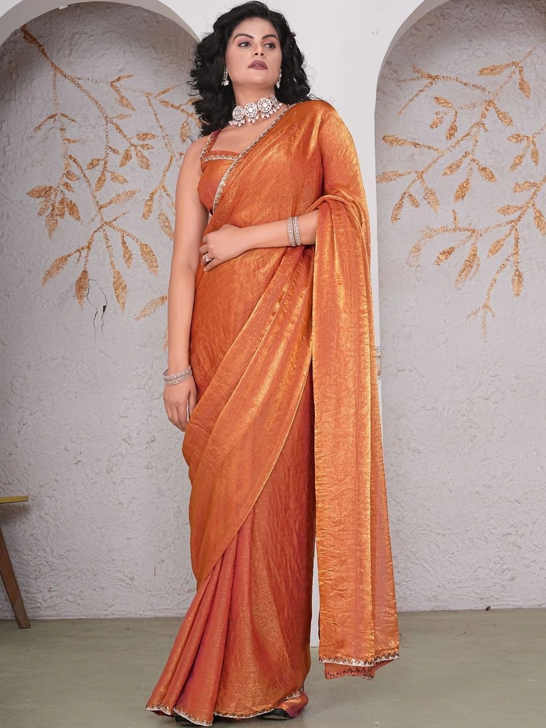 aeriebier Woven Design Zari Tissue Muga Saree thumbnail 2