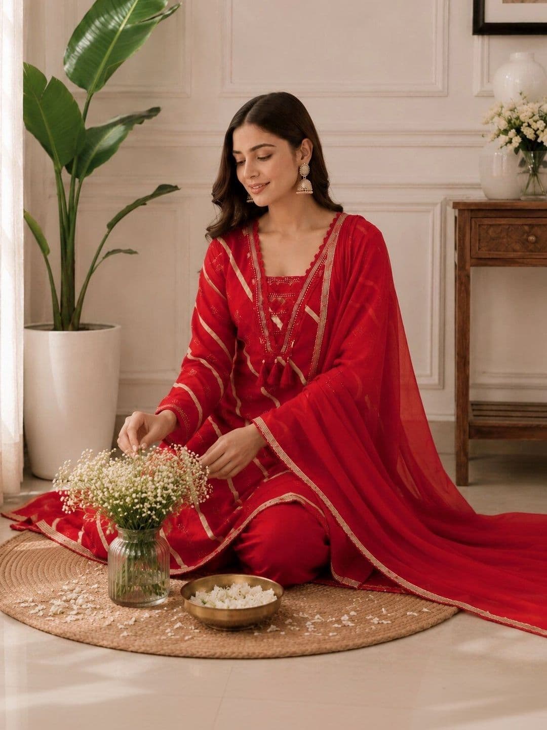 Sangria Women Ethnic Motifs Printed Regular Gotta Patti Kurta with Palazzos & With Dupatta thumbnail 5
