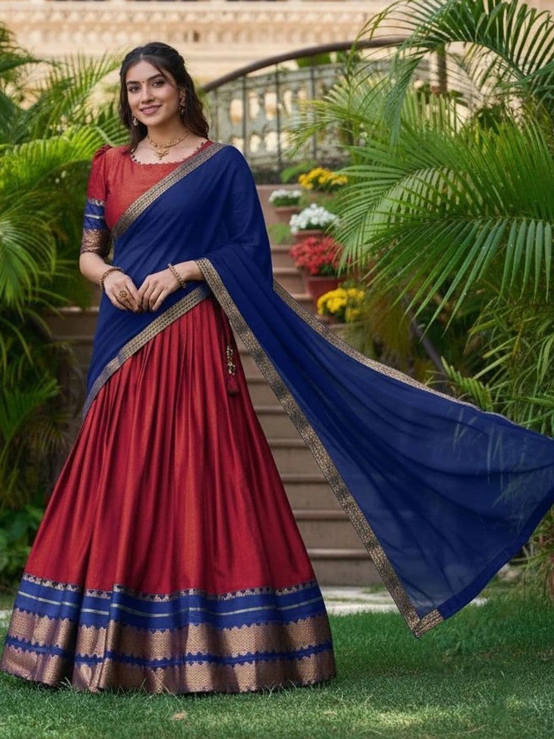 HERE&NOW Embroidered Unstitched Lehenga & Blouse With Dupatta thumbnail 2