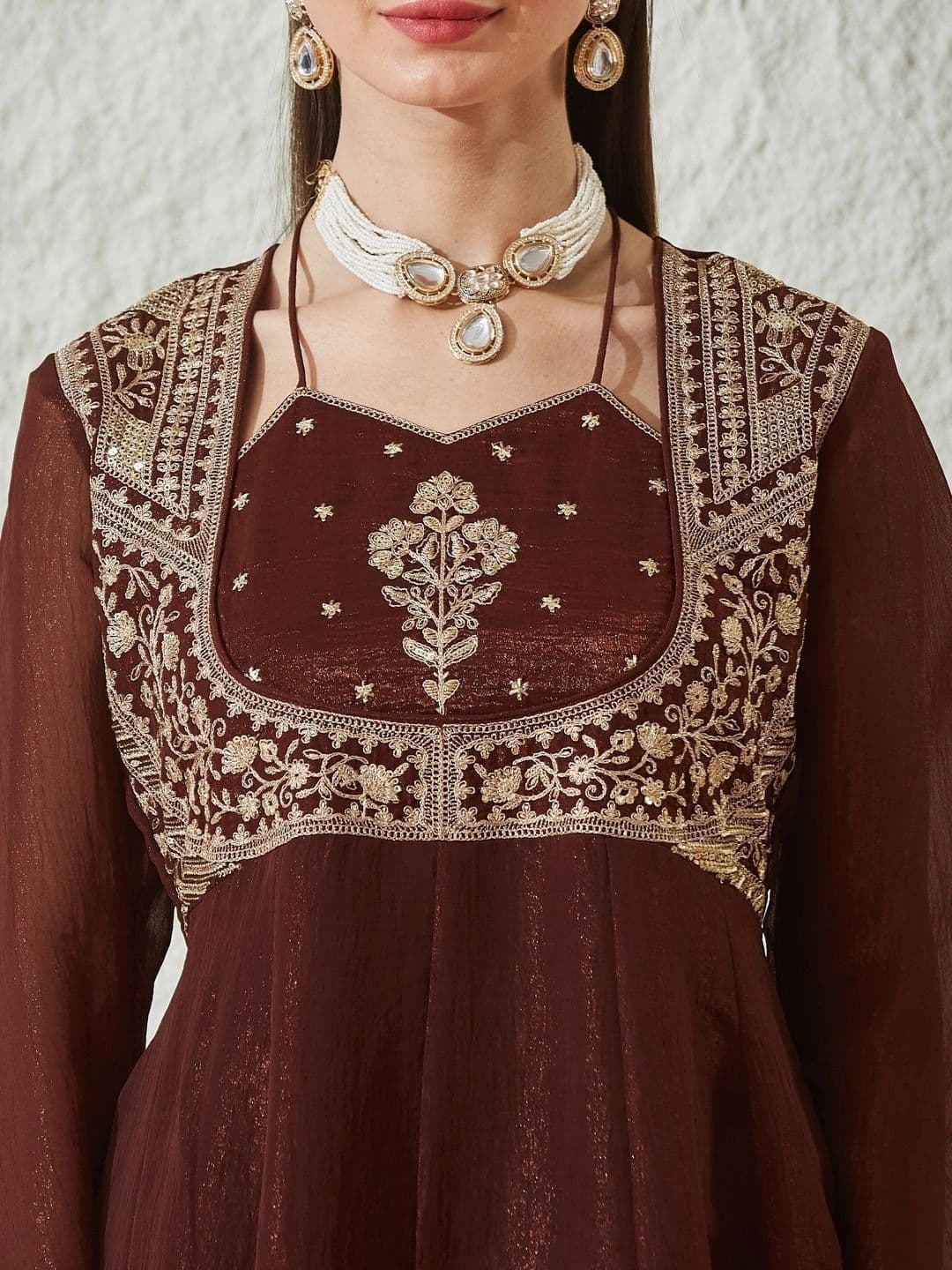 MOKOSH Women Embroidered Anarkali Kurta and Palazzo Set with Dupatta thumbnail 4