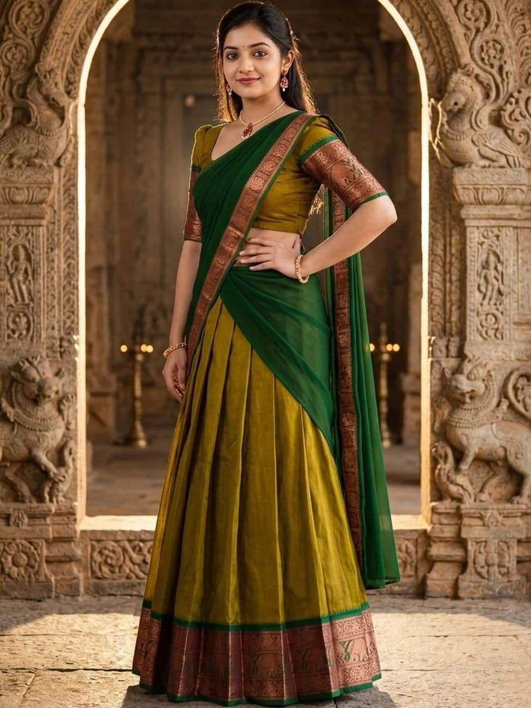 HERE&NOW Embroidered Unstitched Lehenga & Blouse With Dupatta thumbnail 3