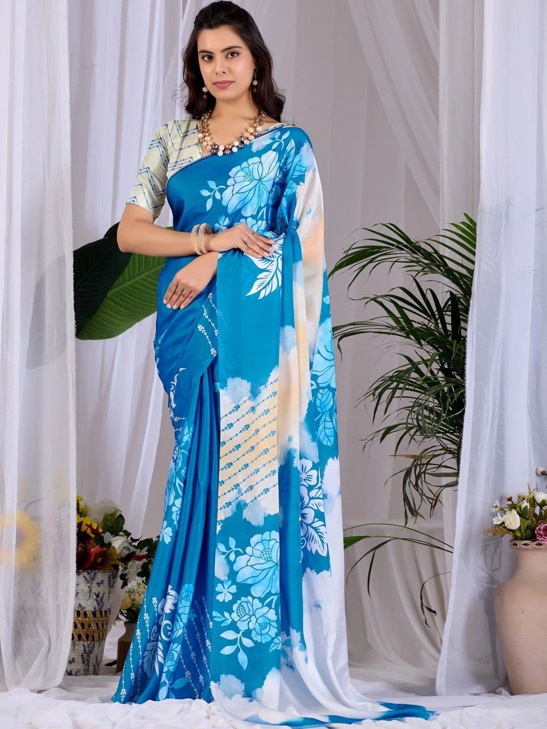 LeeliPeeri Designer Floral Satin Designer Saree - view 1