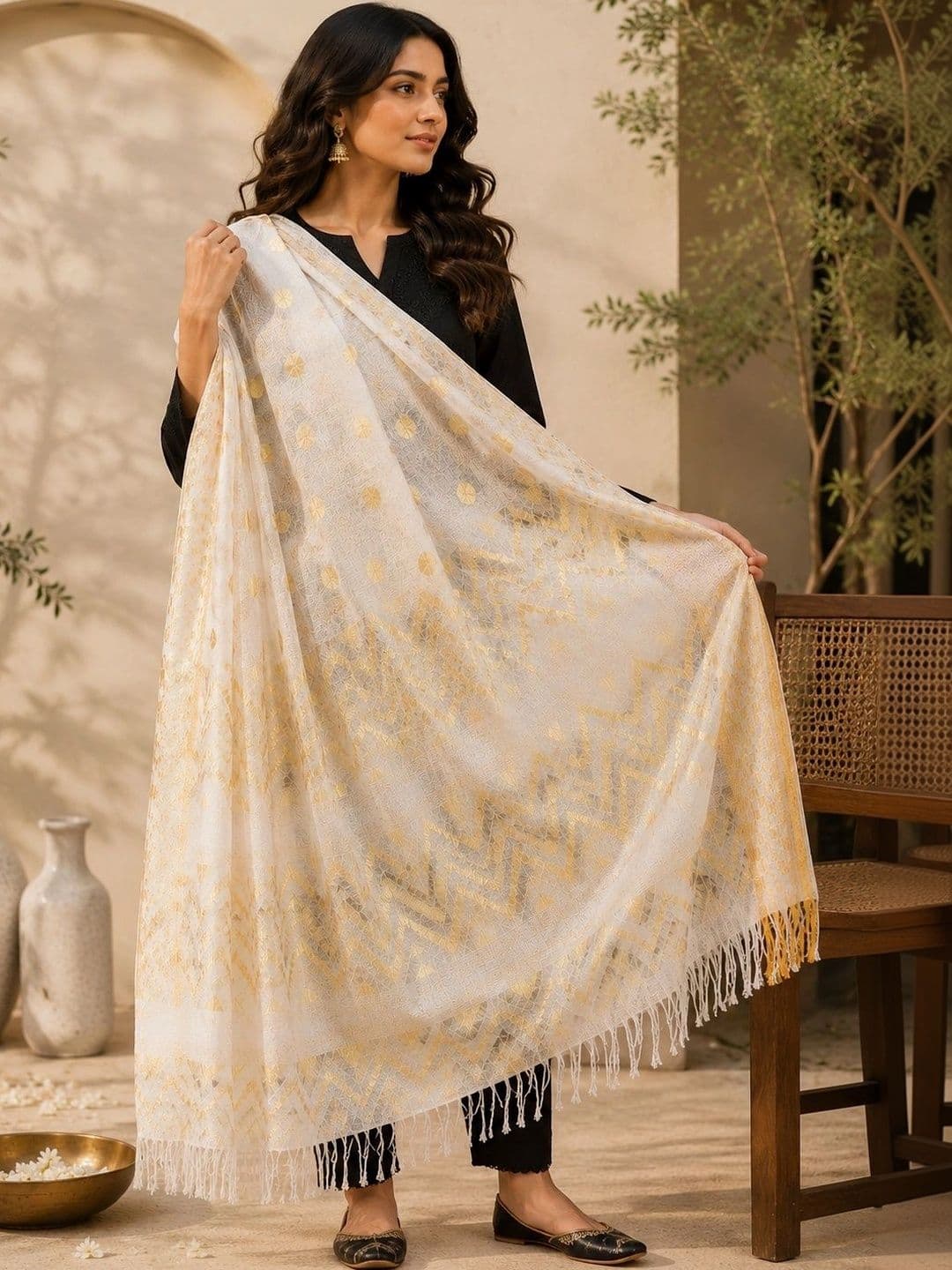 STUTI FASHION Woven Design Dupatta with Zari thumbnail 3