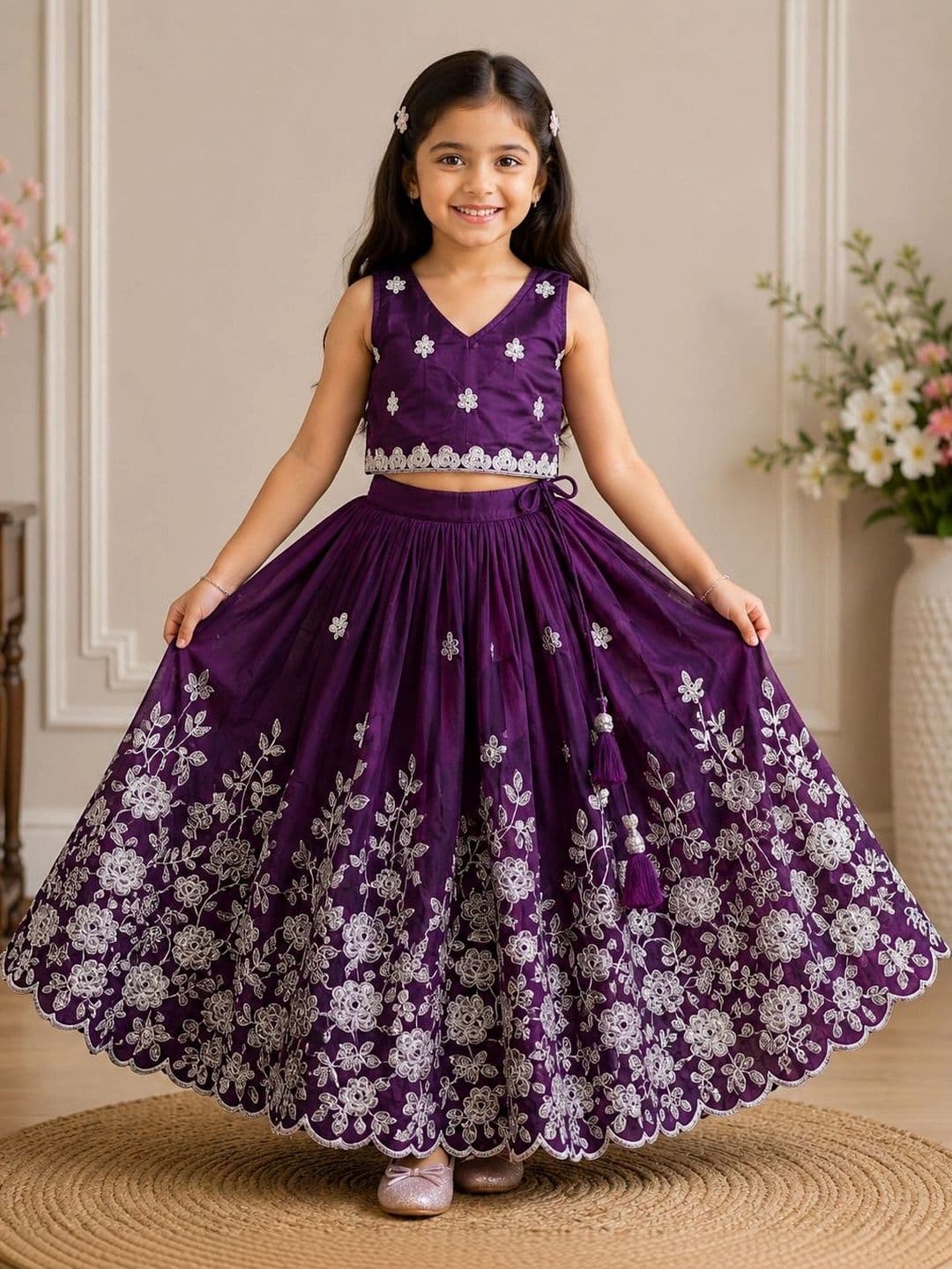 KALINI Girls Embroidered Thread Work Ready to Wear Lehenga & - view 1