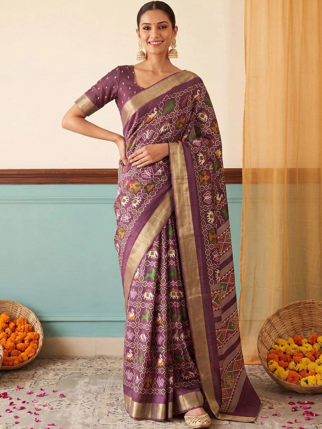 Anouk Ethnic Motifs Zari Silk Blend Designer Patola Saree - view 1