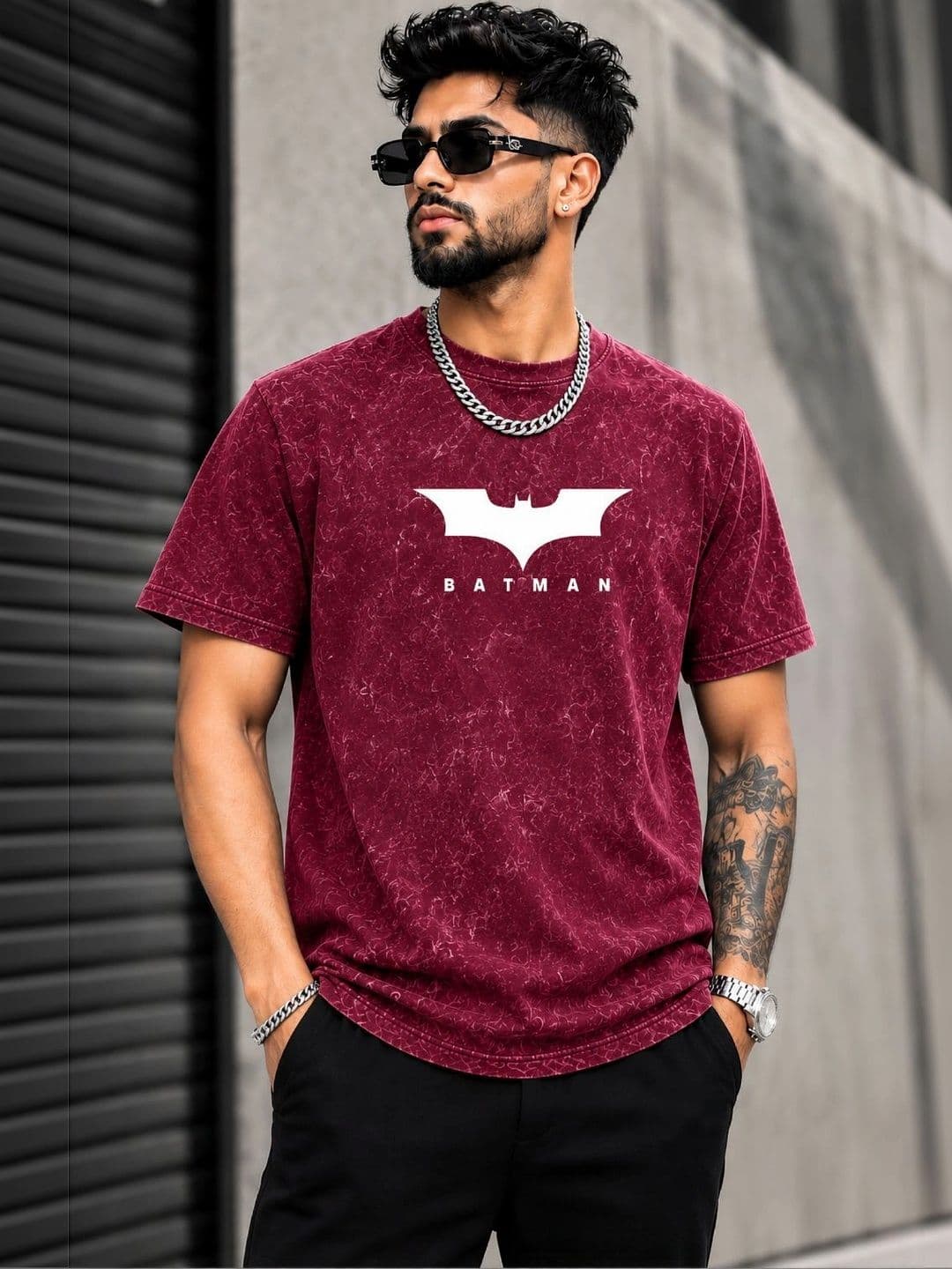 VELS CLOTHING Men Brand Logo Batman Dyed Bio Finish T-shirt - view 1
