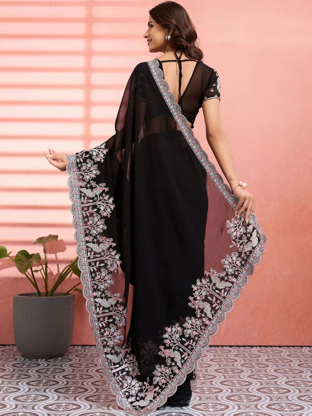 Leelavati Embellished Pure Chiffon Saree thumbnail 6