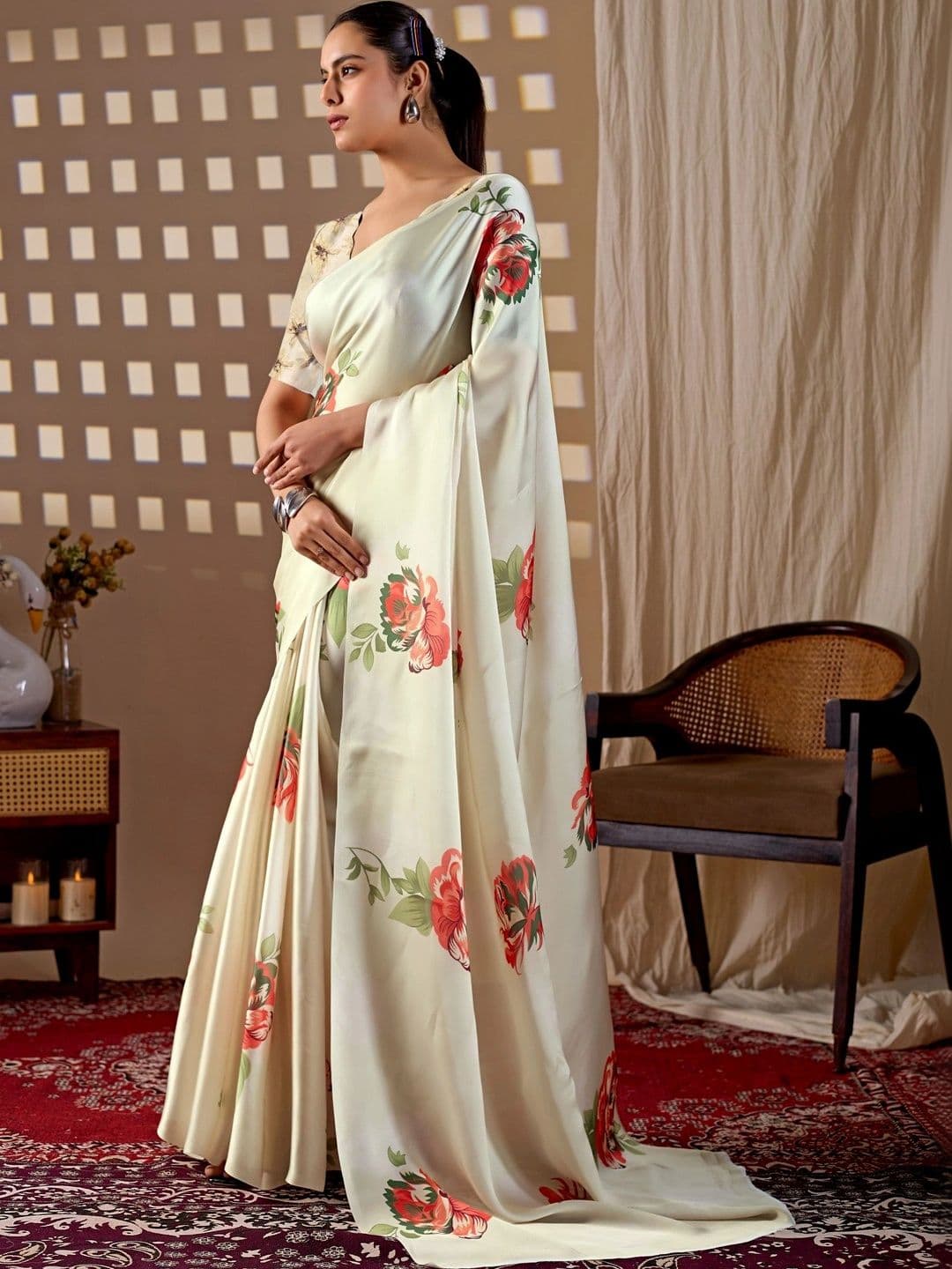 LeeliPeeri Designer Floral Satin Designer Saree thumbnail 2