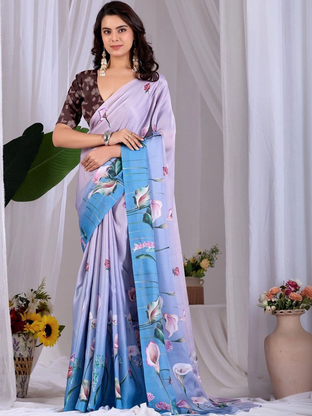 LeeliPeeri Designer Floral Satin Designer Saree - view 1