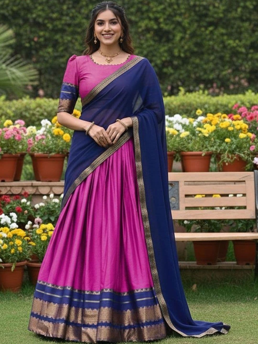 HERE&NOW Women Embroidered Unstitched Lehenga Choli with Blouse & Dupatta thumbnail 4