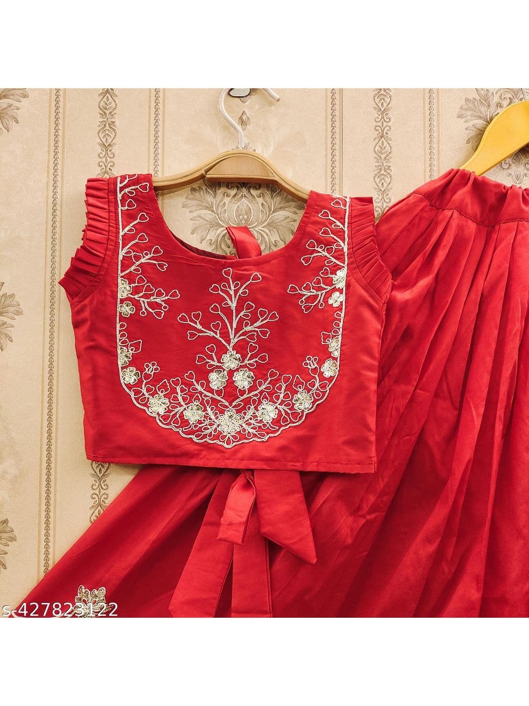 KALINI Girls Embroidered Thread Work Ready to Wear Lehenga & thumbnail 3